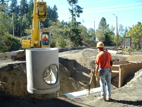 Ostrander Rock Installation in Vancouver, Washington. 1625 A•LOK X•CEL's 48'' PVC Pipe